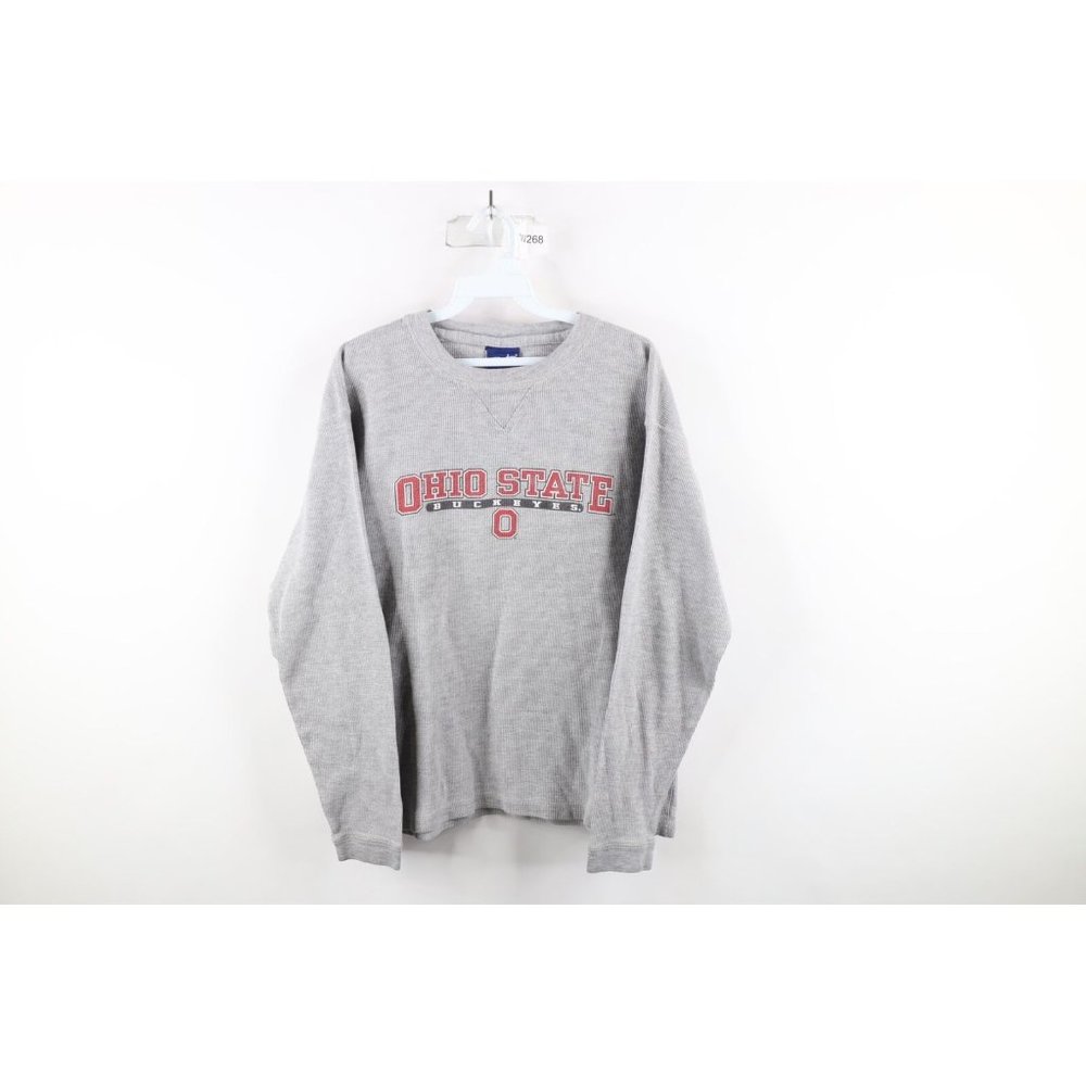 Vintage Ohio State Gray Long Sleeve Crewneck Tee with Red Logo